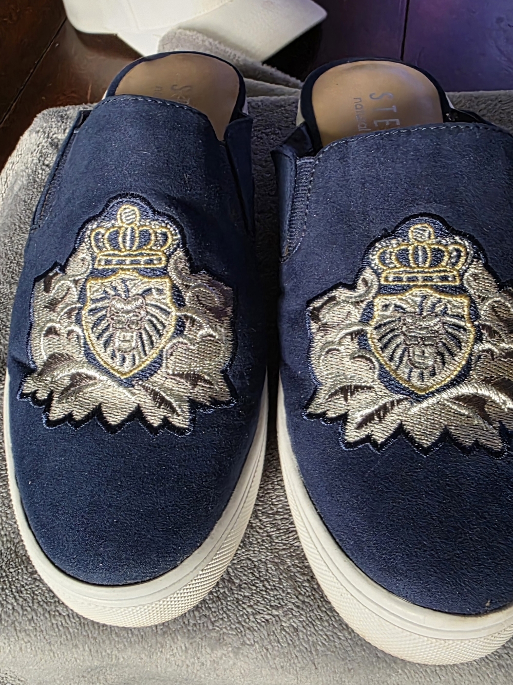 Steven By Steve Madden Navy Embroidered Slip-On Loafers
